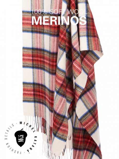 BLANCHE-KILT-NATIVE, длиный ПАЛАНТИН из мягчайшей шерсти MERINOS из пряжи средней тяжести, коллекционная линия CONFRONTATION (Собственный Взгляд) TQ.W220_CHECK/BLANC.RUG